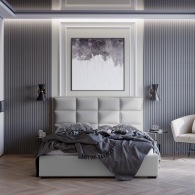 Łóżko tapicerowane Velvet z pionowymi i poziomymi przeszyciami - 3