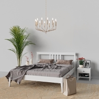 Białe łóżko drewniane na cienkich nóżkach - 3
