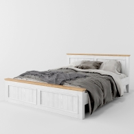 Drewniane łóżko z dębowymi aplikacjami i zabudowanym przodem - 1