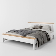 Drewniane łóżko z dębowymi aplikacjami - 1