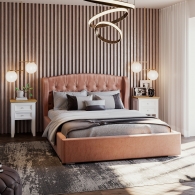 Drewniane łóżko z dębowymi aplikacjami i zabudowanym przodem - 3