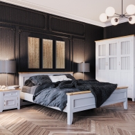 Drewniane łóżko z dębowymi aplikacjami i zabudowanym przodem - 5