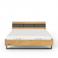 Łóżko z litego drewna dębowego z tapicerowanym elementem na zagłówku - 3