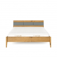 Łóżko z litego drewna dębowego z tapicerowaną listwą na zagłówku - 45