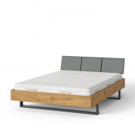 Łóżko dębowe z tapicerowanym zagłówkiem i metalowymi nogami - 19